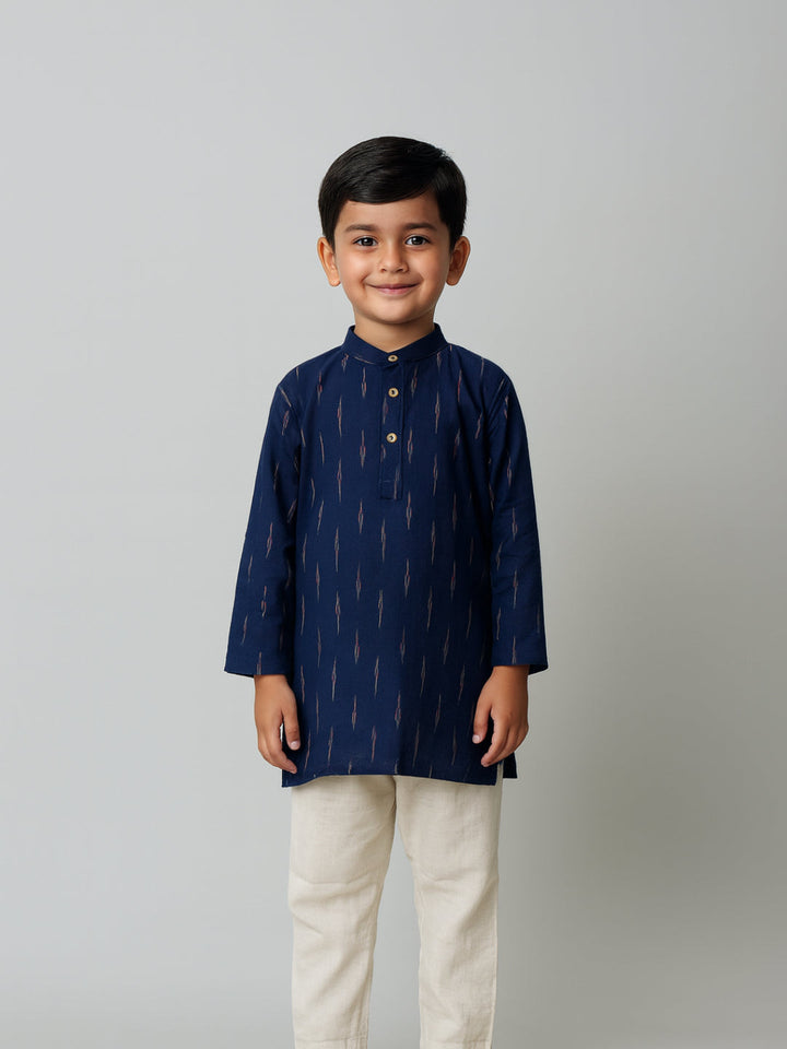 Boys Printed Mandarin Collar Full Sleeves Kurta and Pyjama Set | SHOBITAM