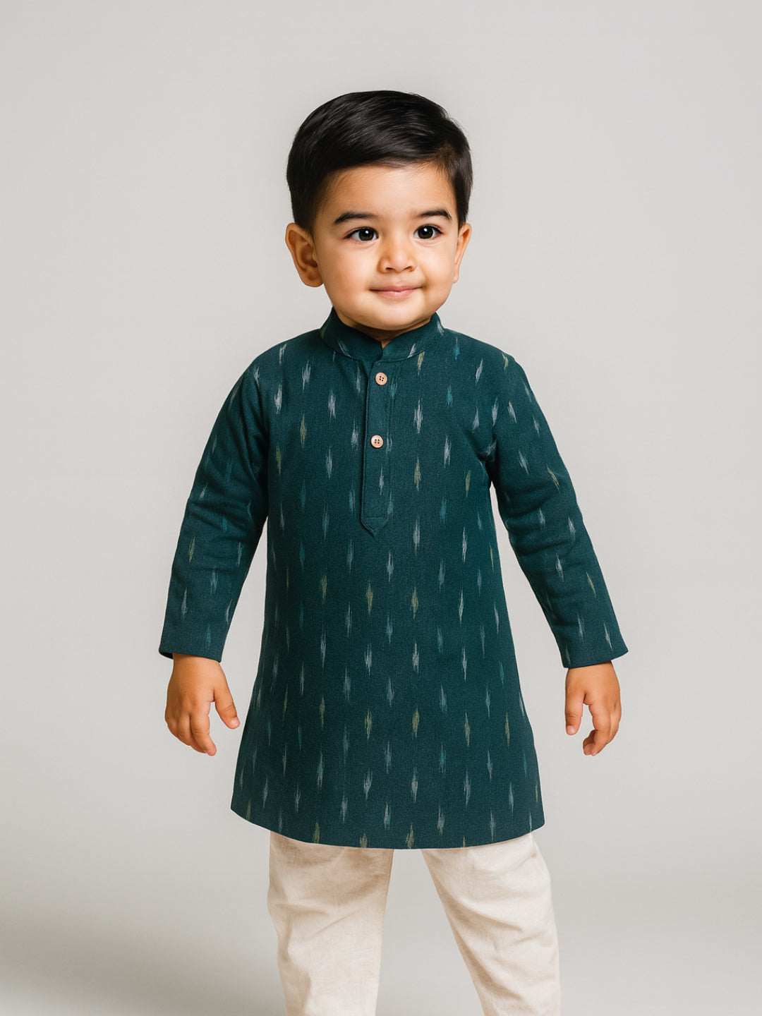 Boys Printed Mandarin Collar Full Sleeves Kurta and Pyjama Set | SHOBITAM