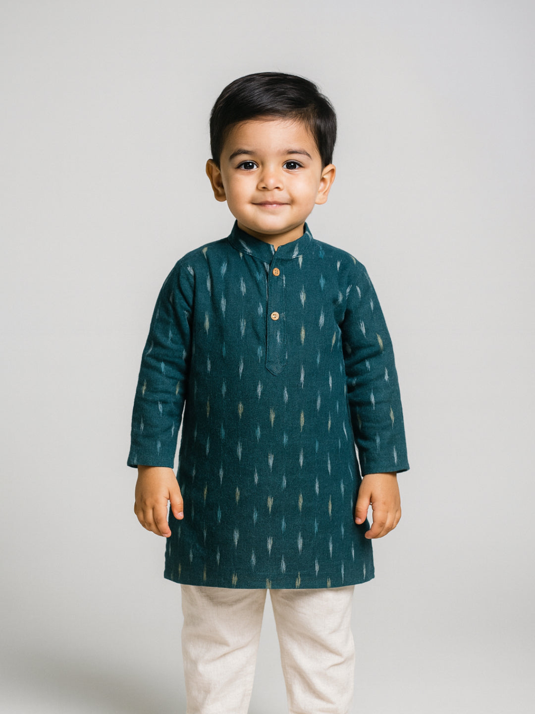 Boys Printed Mandarin Collar Full Sleeves Kurta and Pyjama Set | SHOBITAM