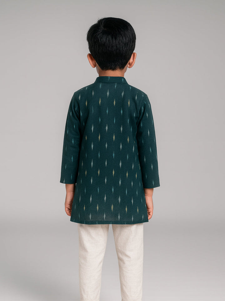 Boys Printed Mandarin Collar Full Sleeves Kurta and Pyjama Set | SHOBITAM