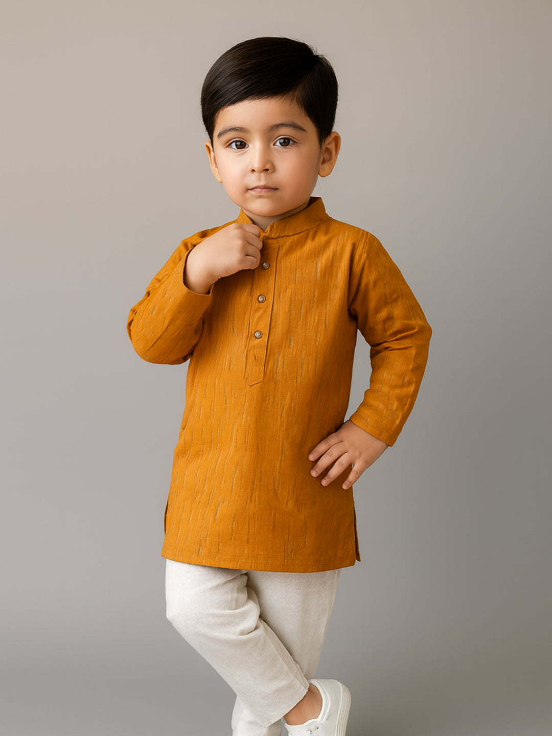 Boys Printed Mandarin Collar Full Sleeves Kurta and Pyjama Set | SHOBITAM