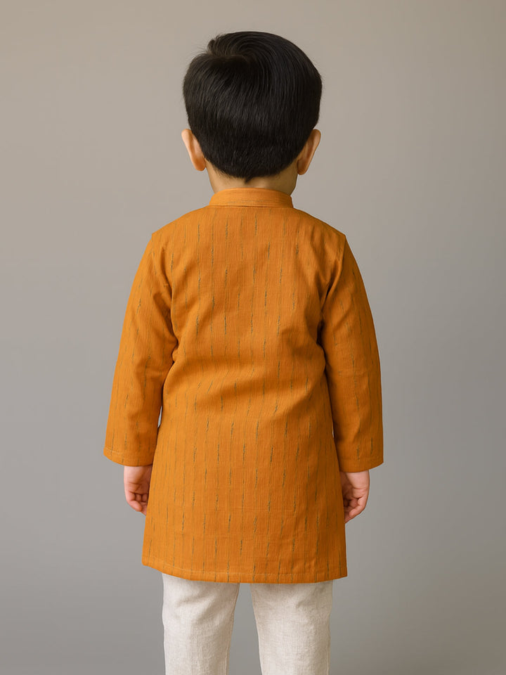 Boys Printed Mandarin Collar Full Sleeves Kurta and Pyjama Set | SHOBITAM