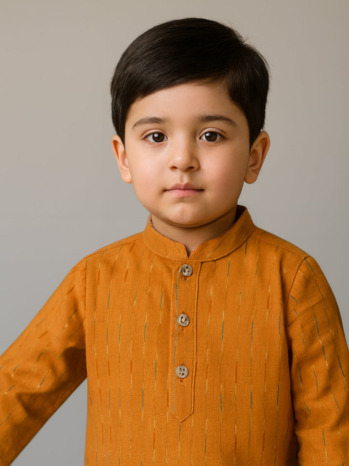 Boys Printed Mandarin Collar Full Sleeves Kurta and Pyjama Set | SHOBITAM