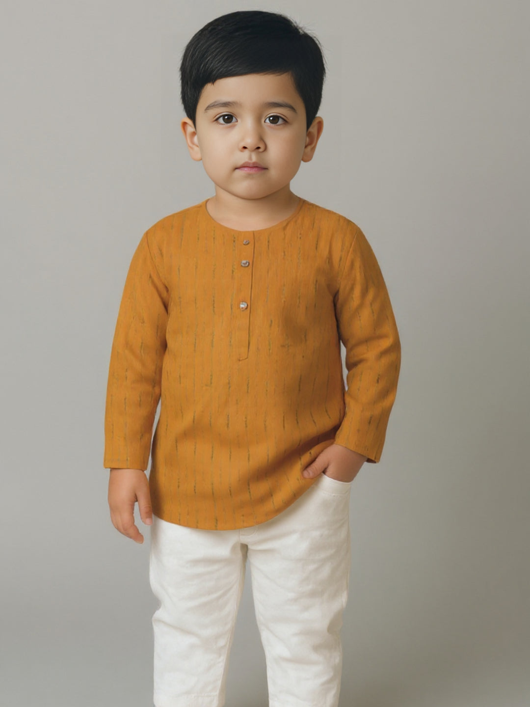 Boys Printed Mandarin Collar Full Sleeves Kurta and Pyjama Set | SHOBITAM