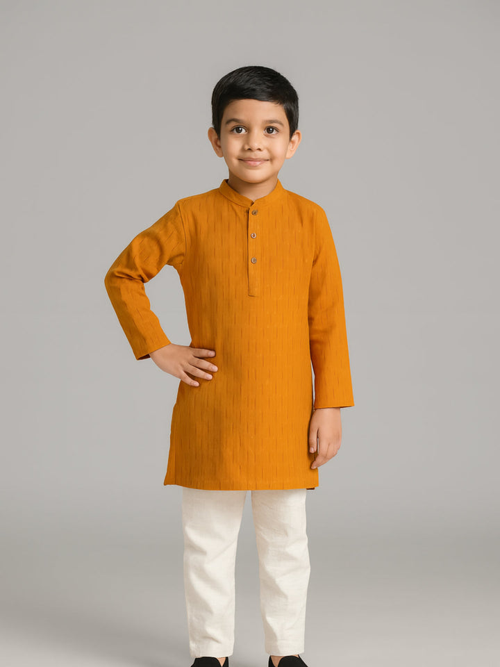Boys Printed Mandarin Collar Full Sleeves Kurta and Pyjama Set | SHOBITAM