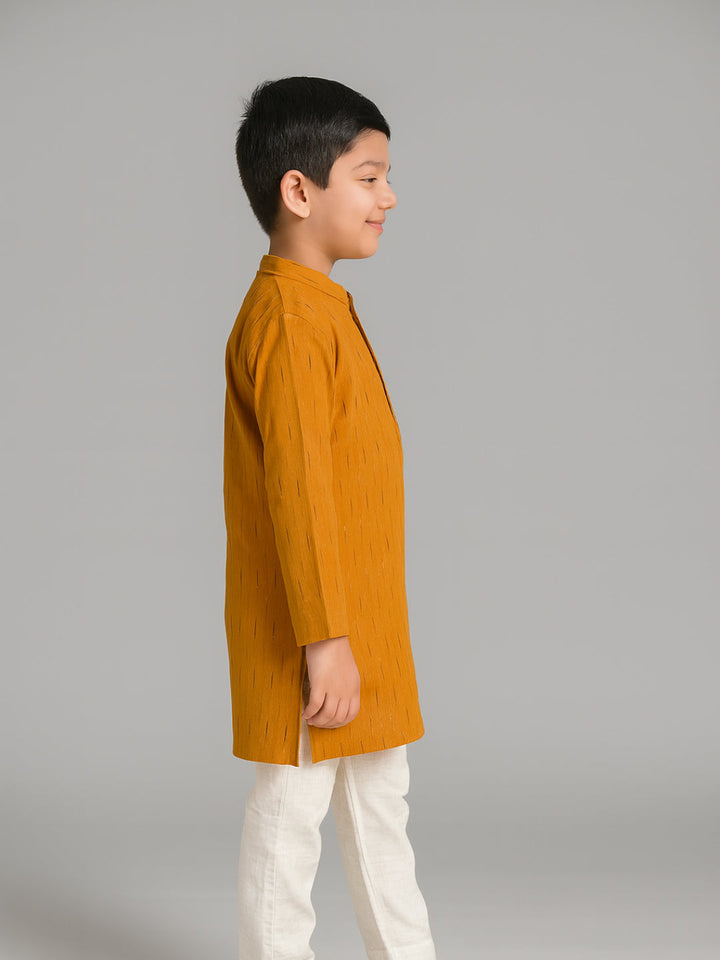 Boys Printed Mandarin Collar Full Sleeves Kurta and Pyjama Set | SHOBITAM