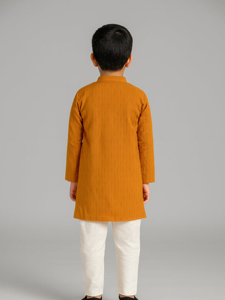 Boys Printed Mandarin Collar Full Sleeves Kurta and Pyjama Set | SHOBITAM
