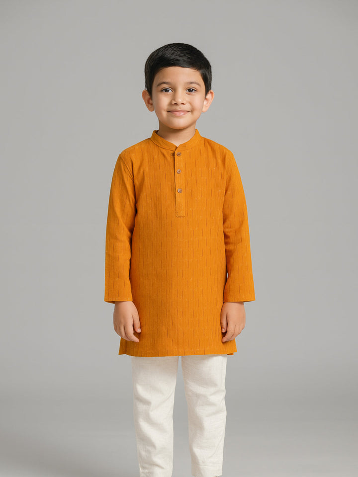 Boys Printed Mandarin Collar Full Sleeves Kurta and Pyjama Set | SHOBITAM