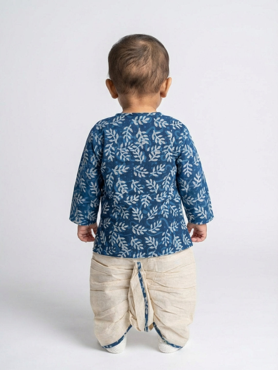 Boys Blue Round Neck Full Sleeves Angrakha Kurta and Dhoti Pants Set | SHOBITAM