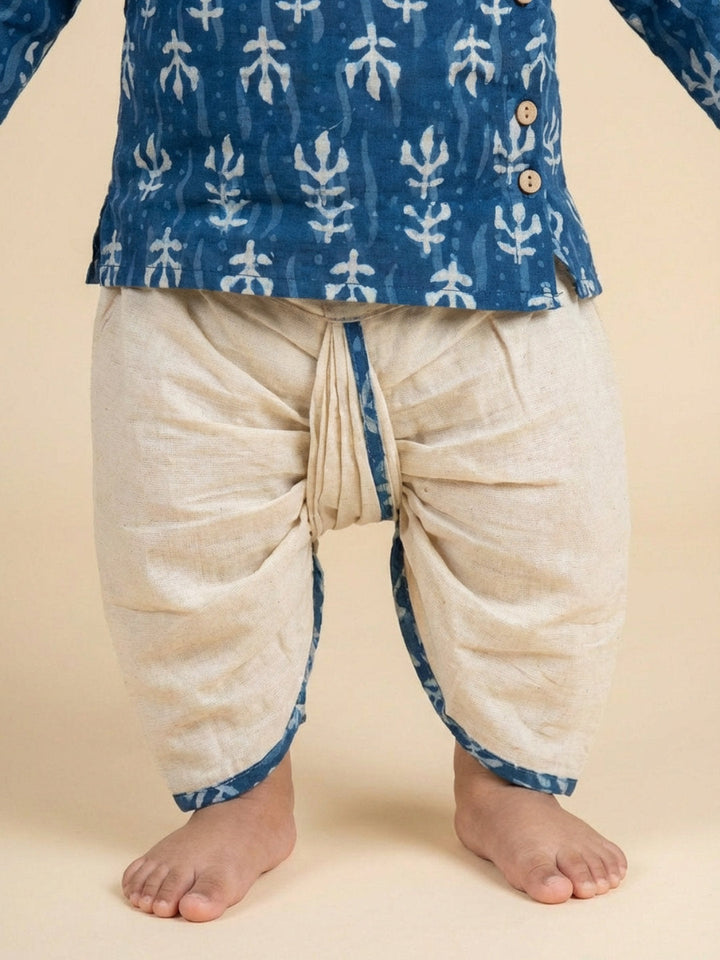 Boys Blue Round Neck Full Sleeves Angrakha Kurta and Dhoti Pants Set | SHOBITAM