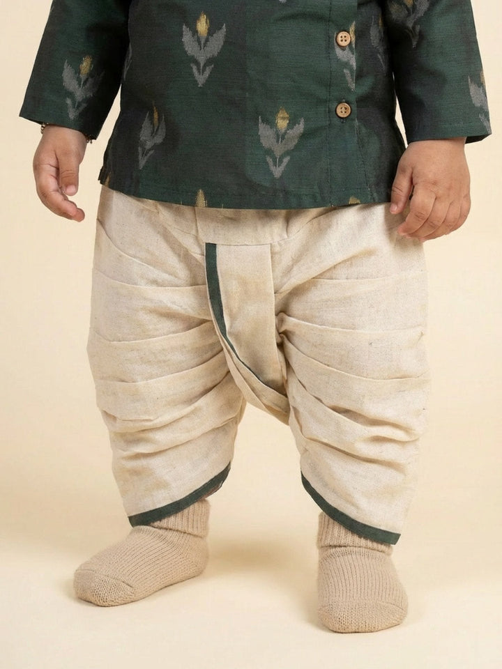 Boys Green Round Neck Full Sleeves Angrakha Kurta and Dhoti Pants Set | SHOBITAM