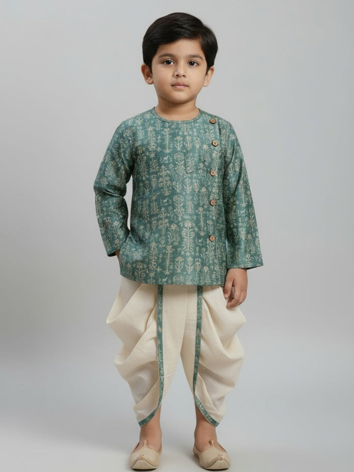 Boys Printed Traditional Ethnic Kurta and Dhoti Set | SHOBITAM