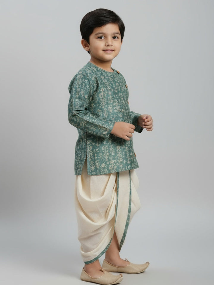 Boys Printed Traditional Ethnic Kurta and Dhoti Set | SHOBITAM