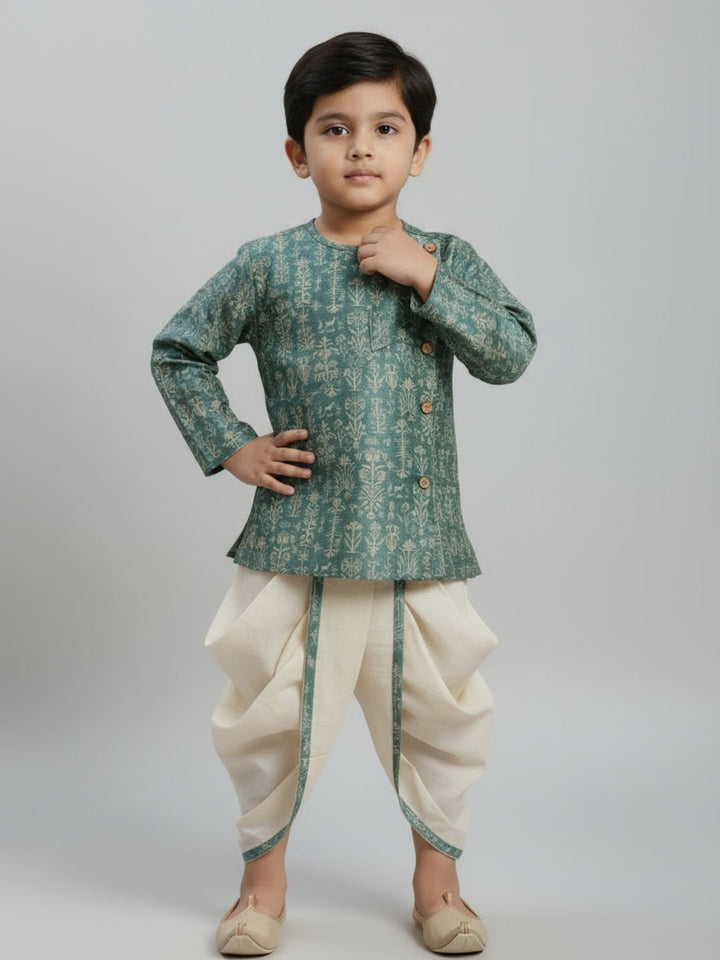 Boys Printed Traditional Ethnic Kurta and Dhoti Set | SHOBITAM