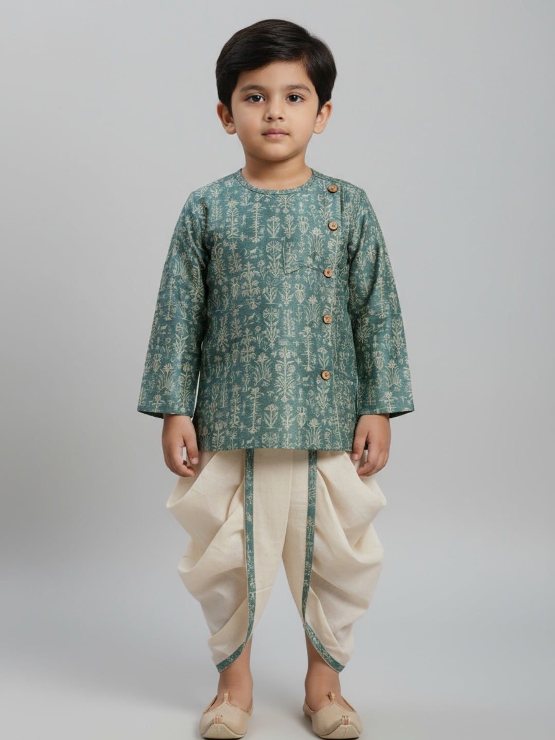 Boys Printed Traditional Ethnic Kurta and Dhoti Set | SHOBITAM