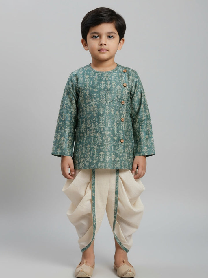 Boys Printed Traditional Ethnic Kurta and Dhoti Set | SHOBITAM
