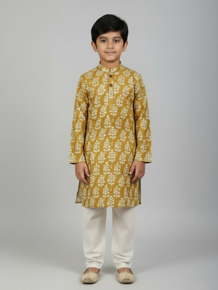 Boys Printed Straight Kurta with Churidar | SHOBITAM