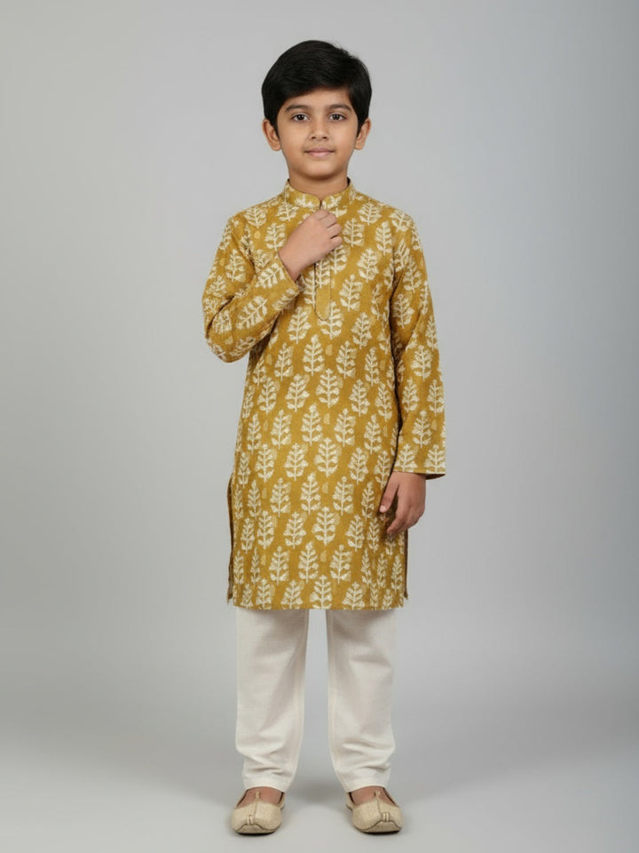 Boys Printed Straight Kurta with Churidar | SHOBITAM