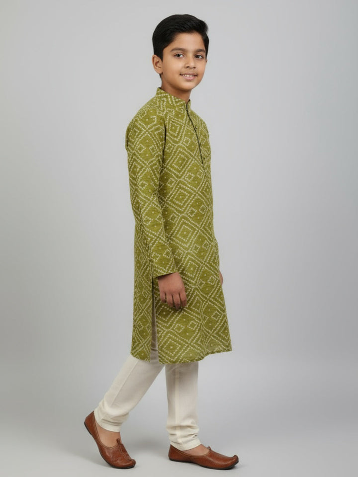 Boys Printed Straight Kurta with Churidar | SHOBITAM