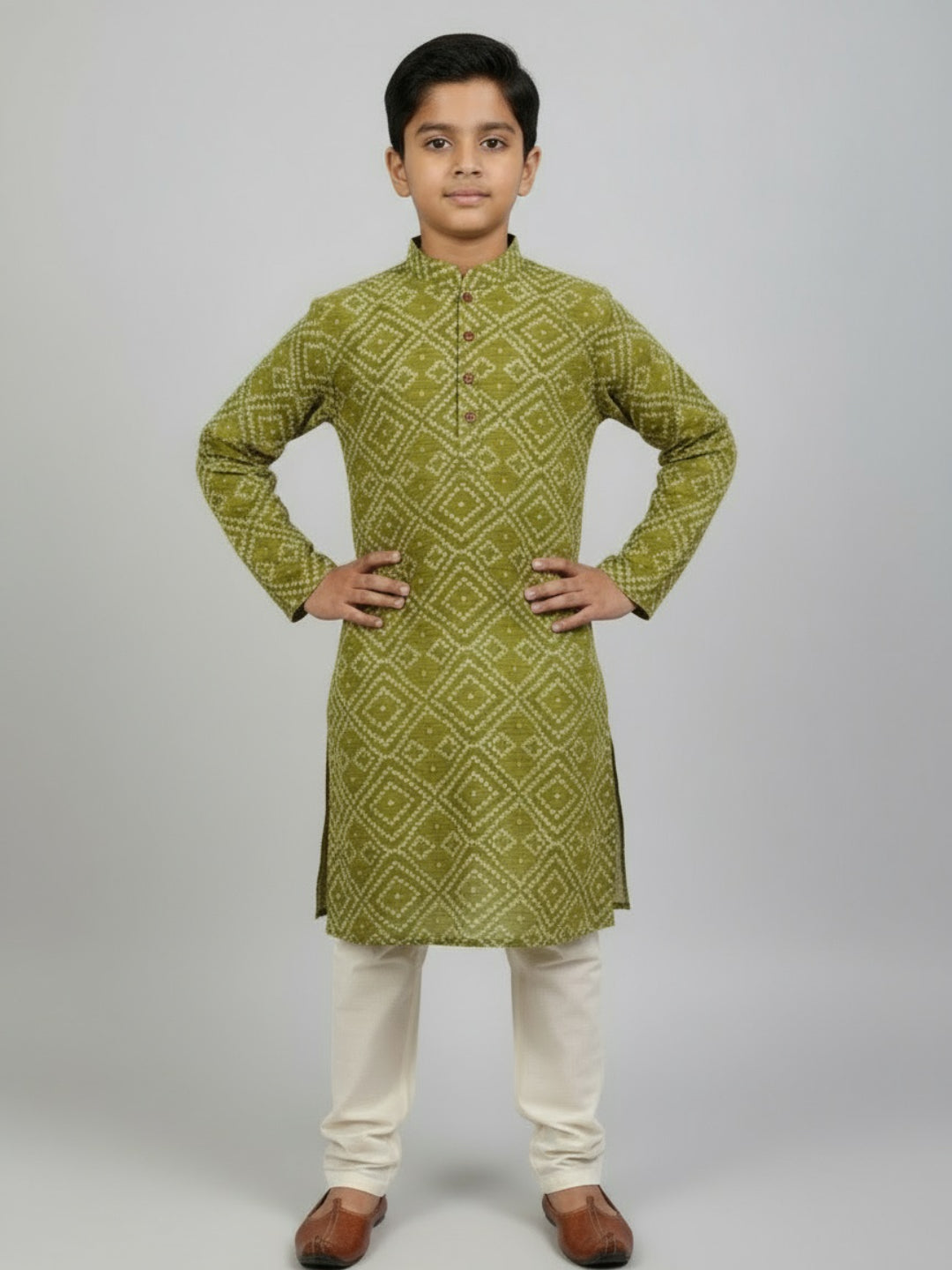 Boys Printed Straight Kurta with Churidar | SHOBITAM