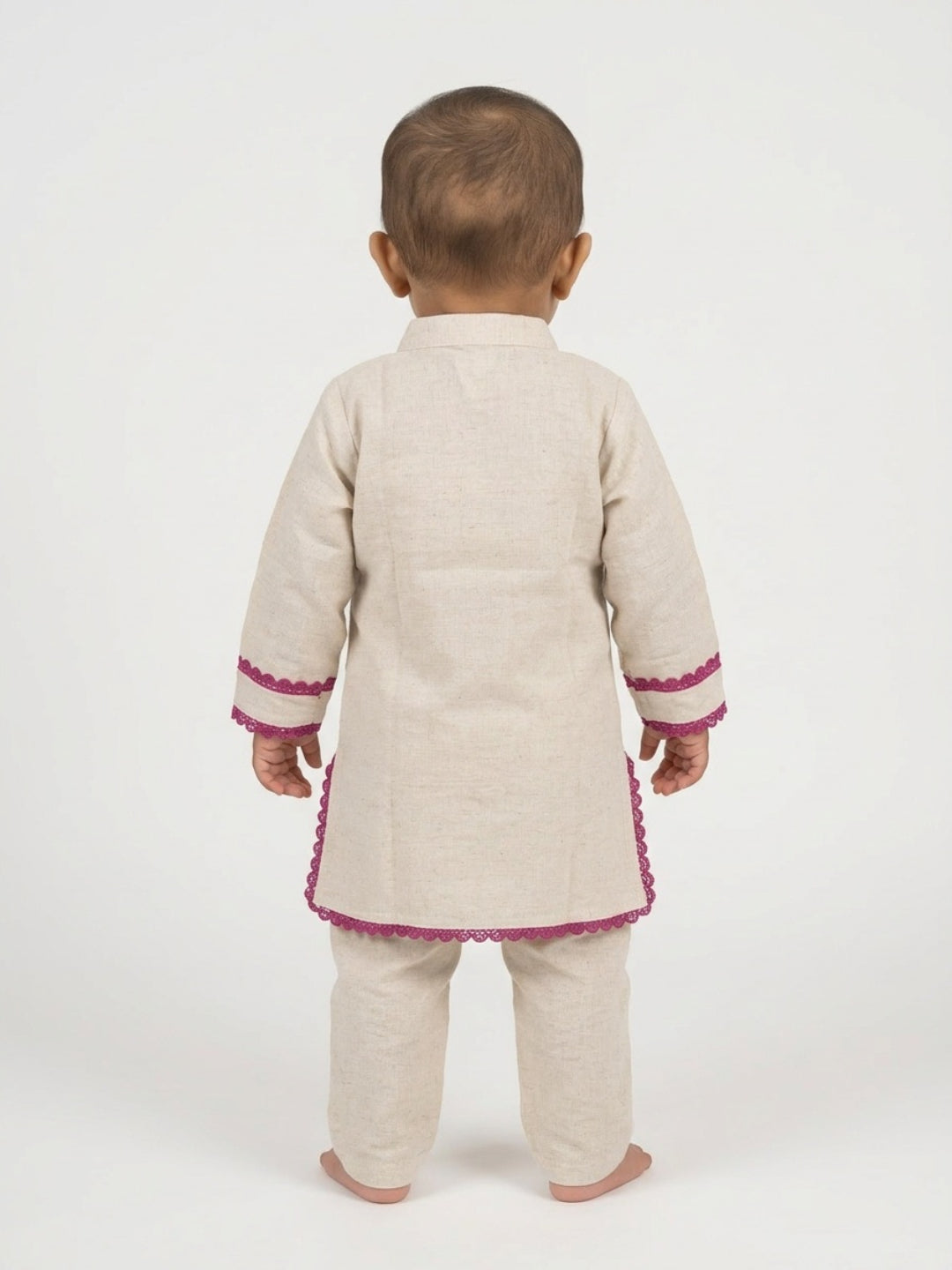 Infant Girls Off-White Hand Embroidered Straight Kurta Pyjamas Set | SHOBITAM