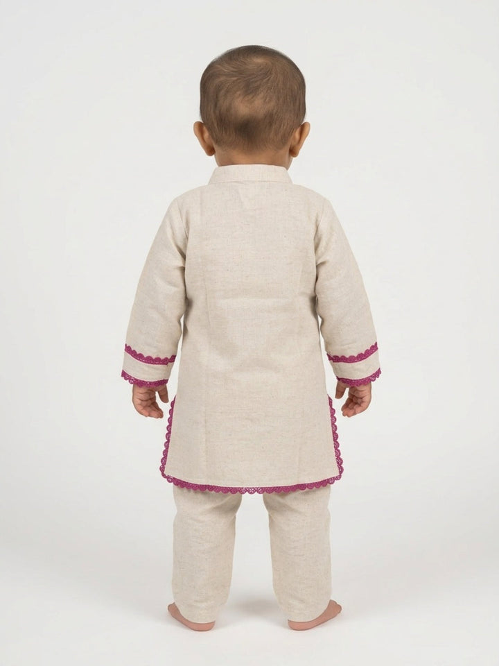 Infant Girls Off-White Hand Embroidered Straight Kurta Pyjamas Set | SHOBITAM