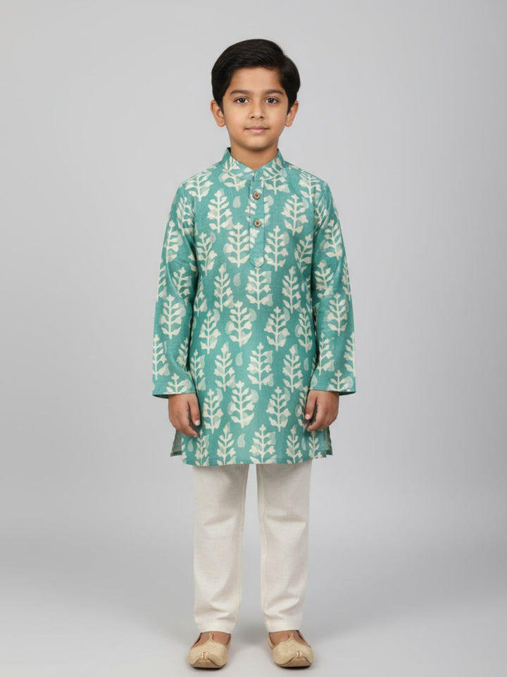 Boys Printed Straight Kurta with Churidar | SHOBITAM