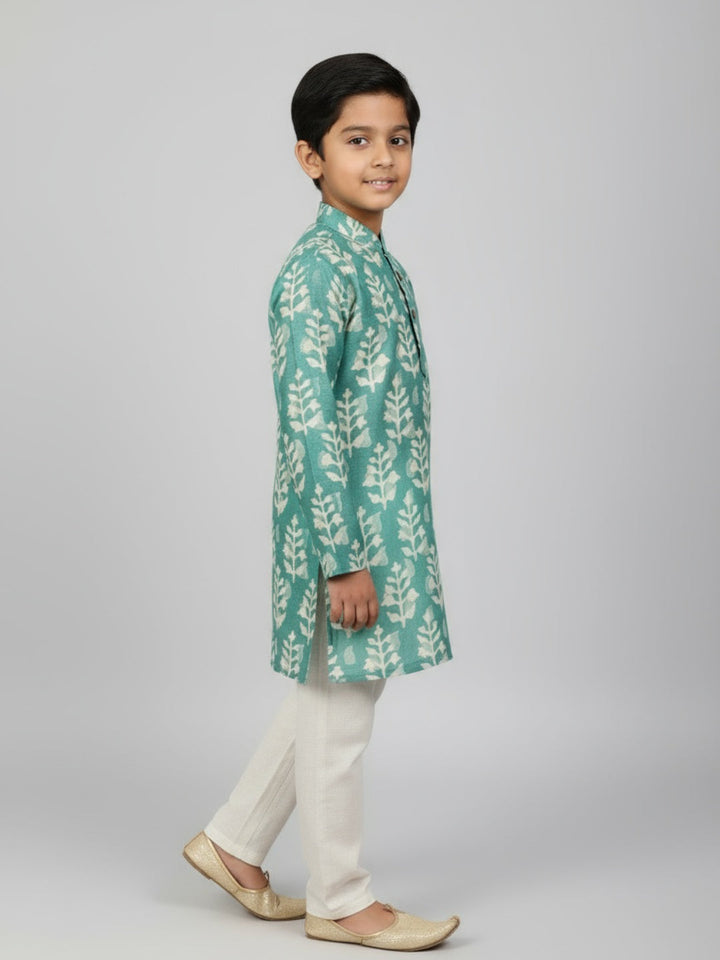 Boys Printed Straight Kurta with Churidar | SHOBITAM