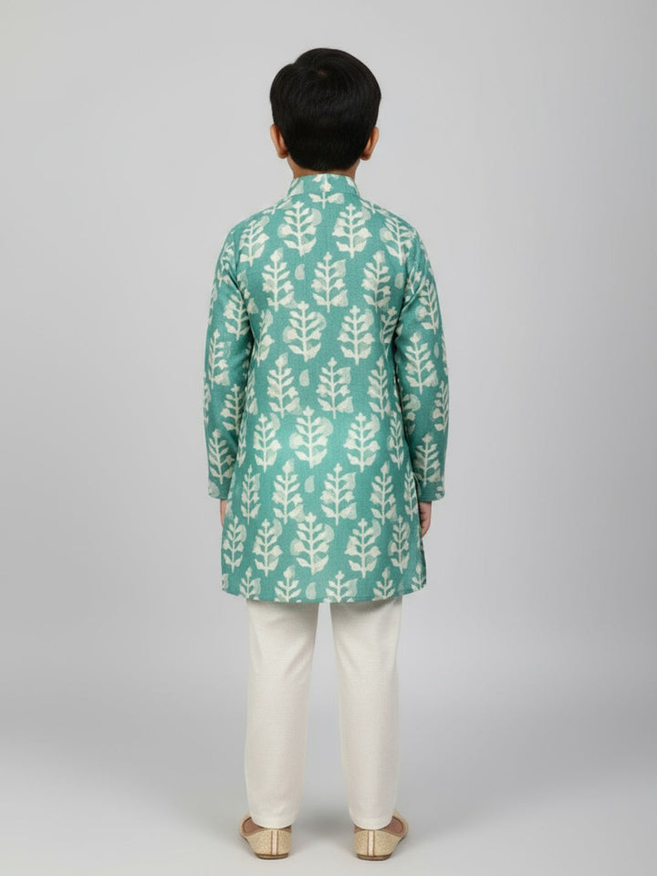 Boys Printed Straight Kurta with Churidar | SHOBITAM