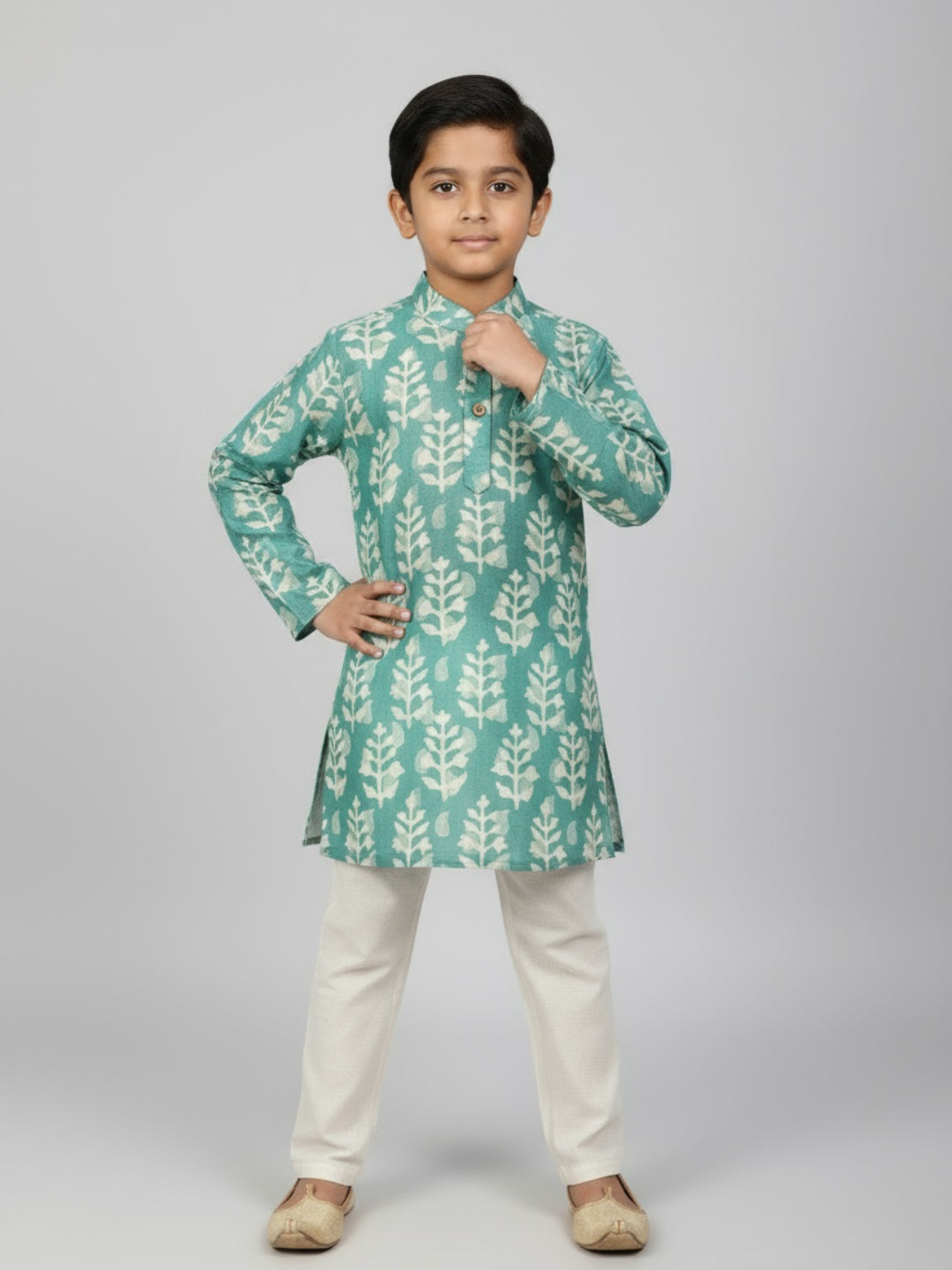 Boys Printed Straight Kurta with Churidar | SHOBITAM