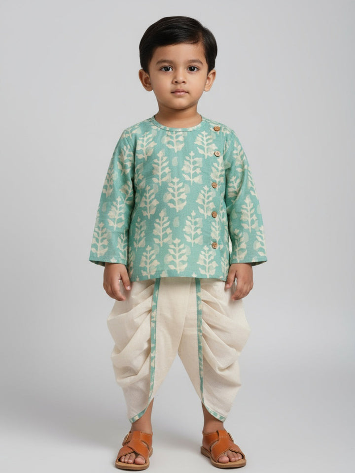 Boys Printed Traditional Ethnic Kurta and Dhoti Set | SHOBITAM