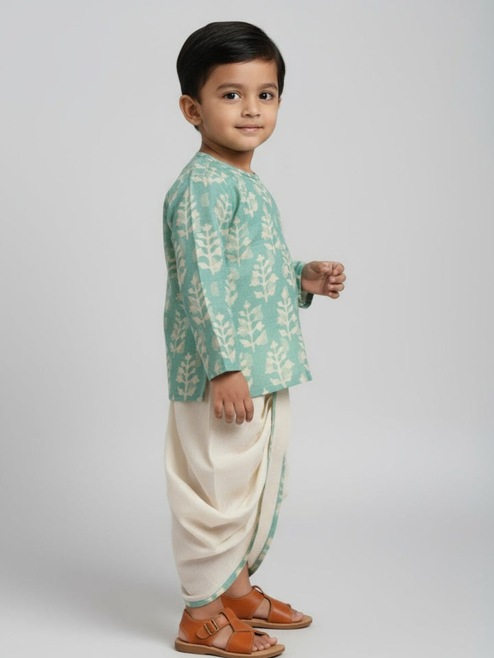 Boys Printed Traditional Ethnic Kurta and Dhoti Set | SHOBITAM