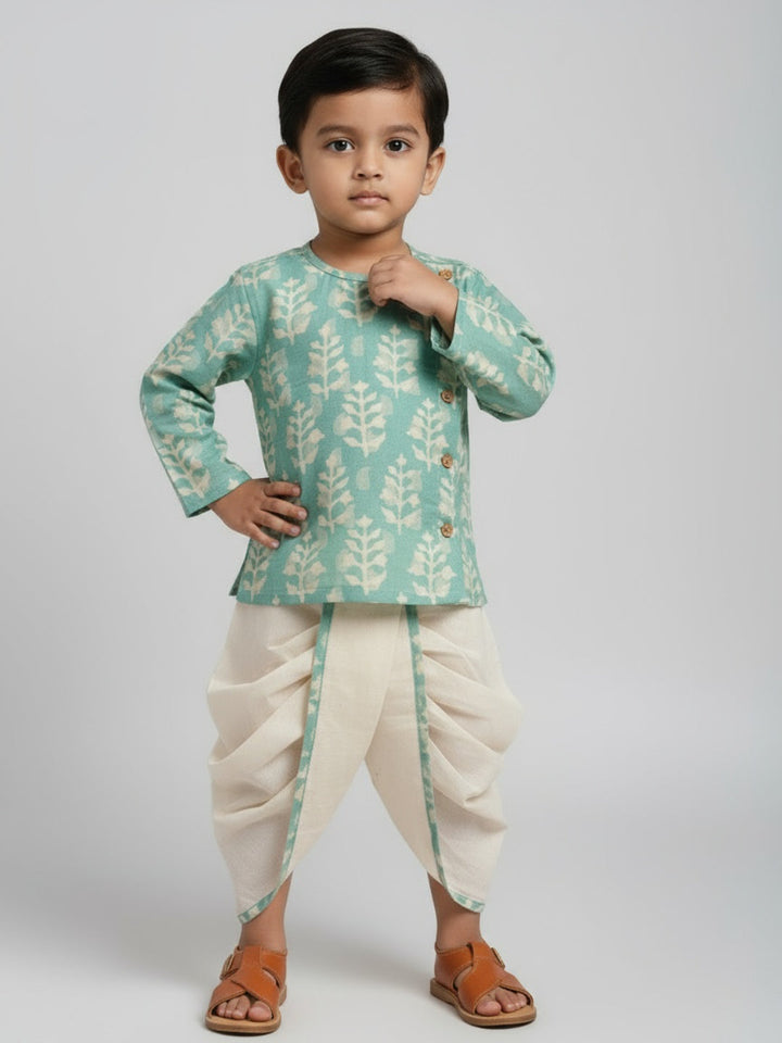 Boys Printed Traditional Ethnic Kurta and Dhoti Set | SHOBITAM