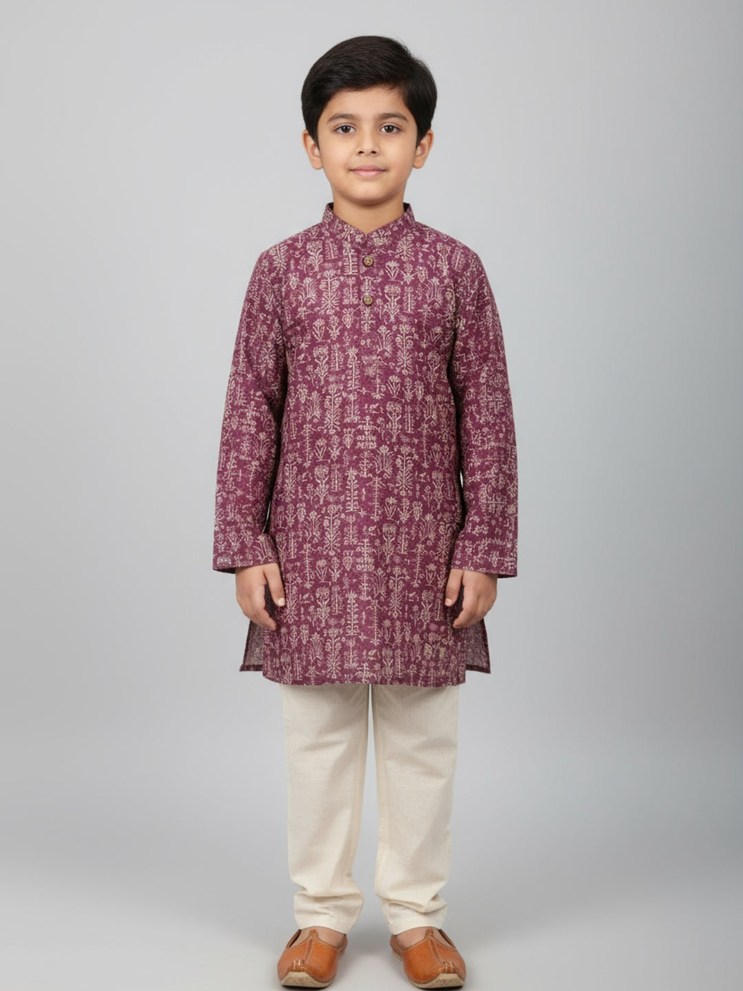 Boys Printed Straight Kurta with Churidar | SHOBITAM