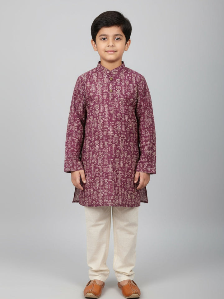 Boys Printed Straight Kurta with Churidar | SHOBITAM