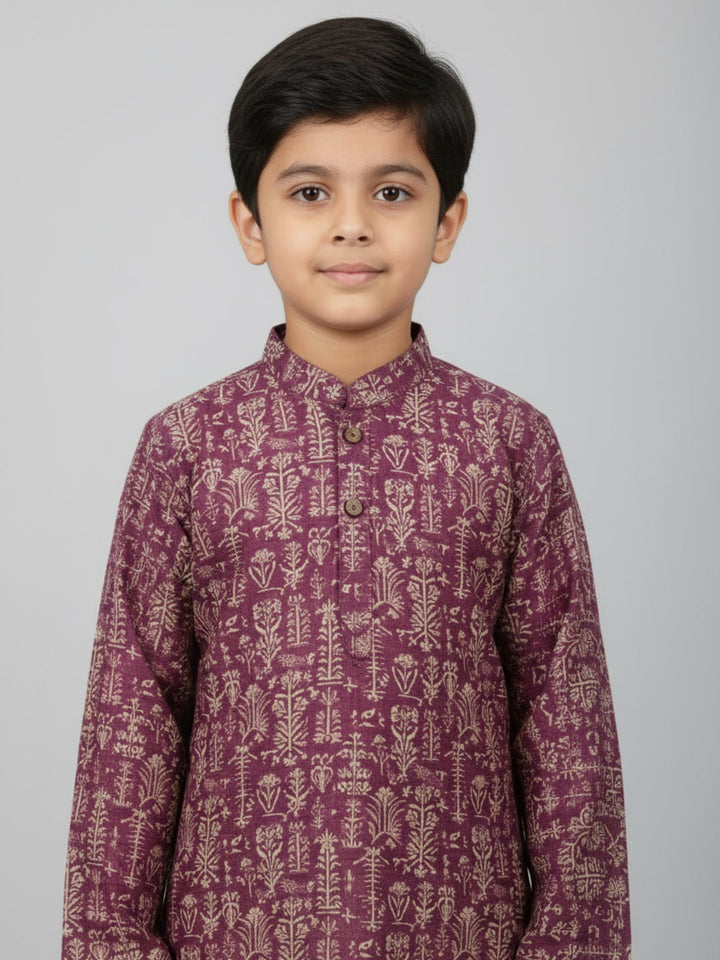Boys Printed Straight Kurta with Churidar | SHOBITAM