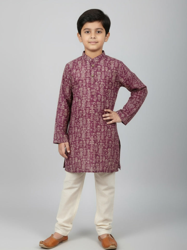 Boys Printed Straight Kurta with Churidar | SHOBITAM