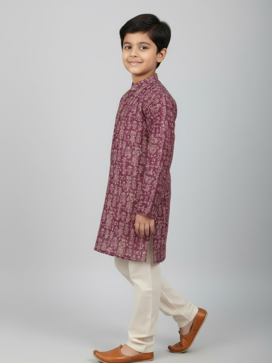 Boys Printed Straight Kurta with Churidar | SHOBITAM