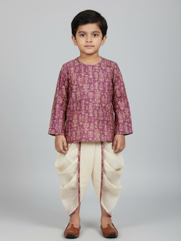 Boys Printed Traditional Ethnic Kurta and Dhoti Set | SHOBITAM