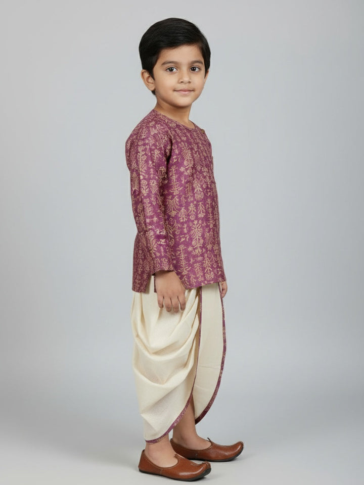 Boys Printed Traditional Ethnic Kurta and Dhoti Set | SHOBITAM