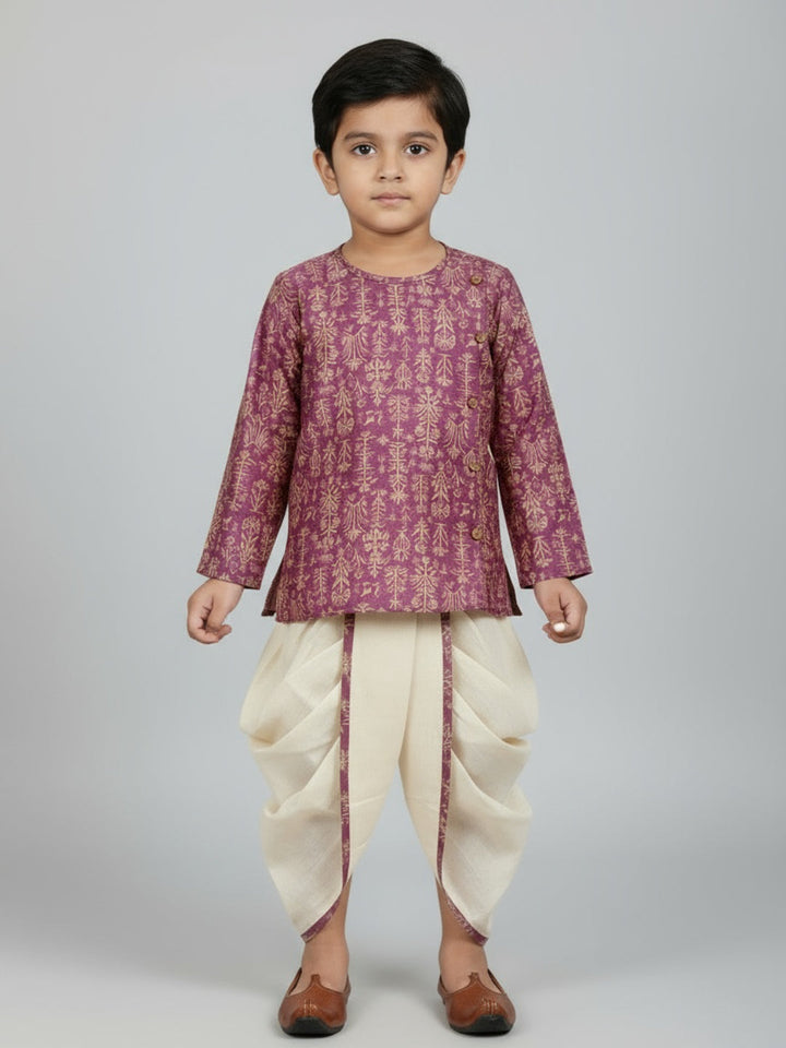 Boys Printed Traditional Ethnic Kurta and Dhoti Set | SHOBITAM