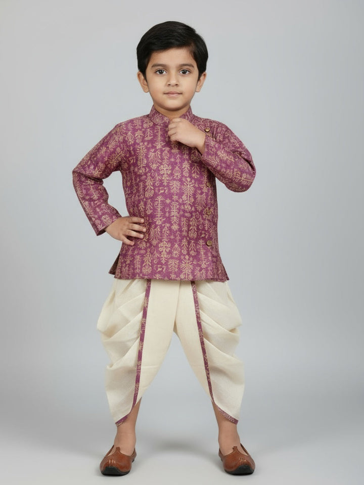 Boys Printed Traditional Ethnic Kurta and Dhoti Set | SHOBITAM