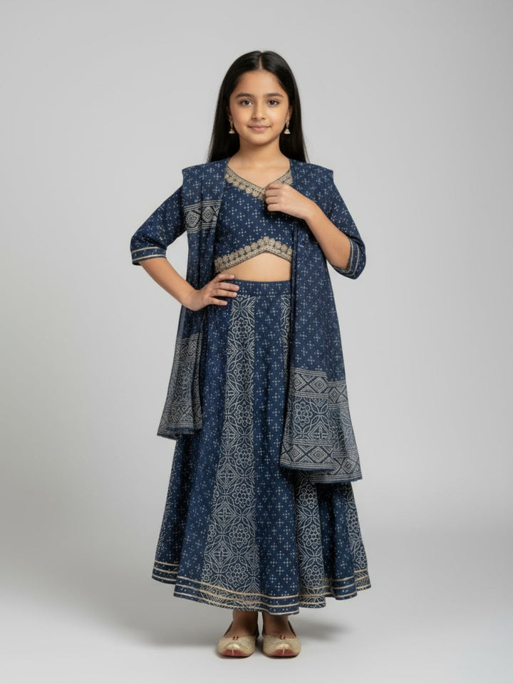 Girls Printed Ethnic Lehenga Choli Set with Dupatta | SHOBITAM