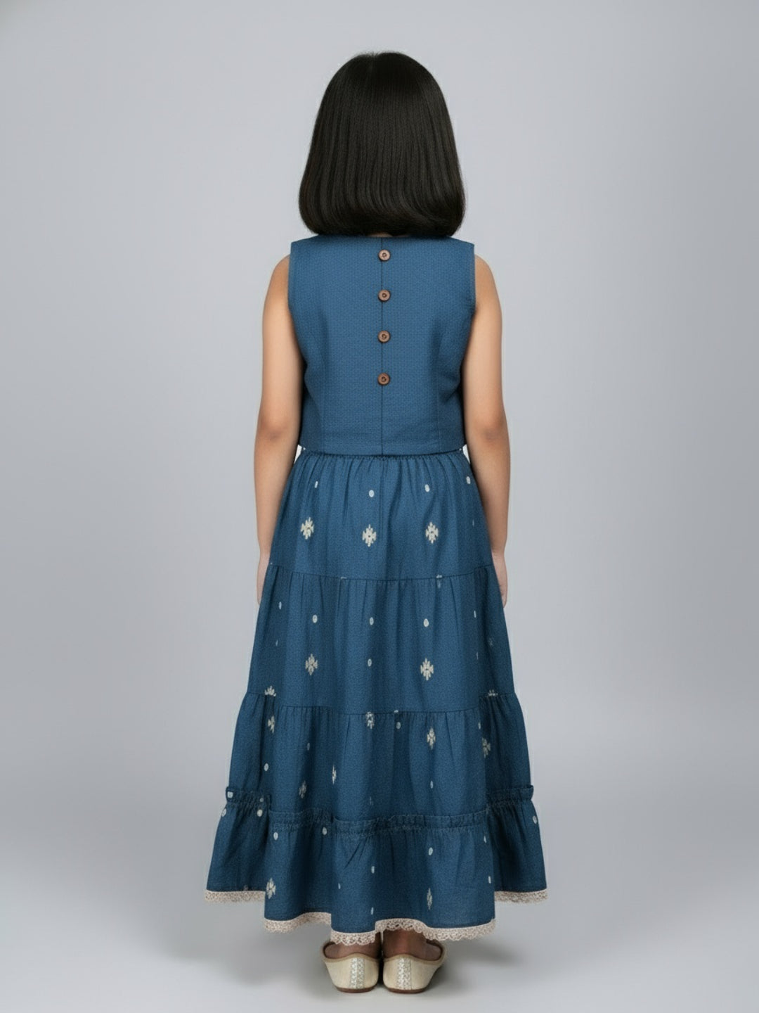 Girls Printed Round Neck Sleeveless Lehenga Choli Set | SHOBITAM