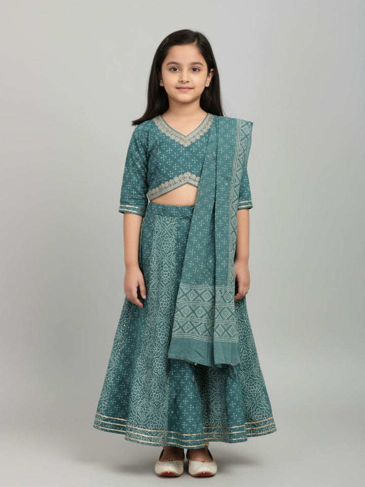 Girls Printed Ethnic Lehenga Choli Set with Dupatta | SHOBITAM