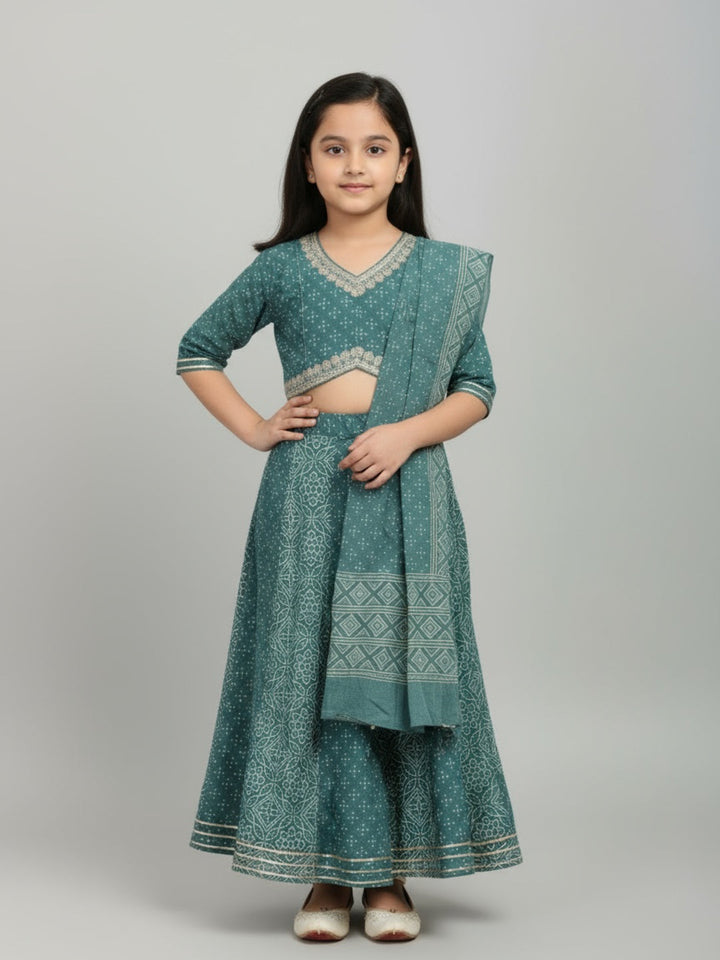 Girls Printed Ethnic Lehenga Choli Set with Dupatta | SHOBITAM