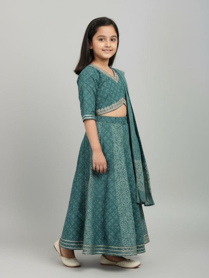Girls Printed Ethnic Lehenga Choli Set with Dupatta | SHOBITAM