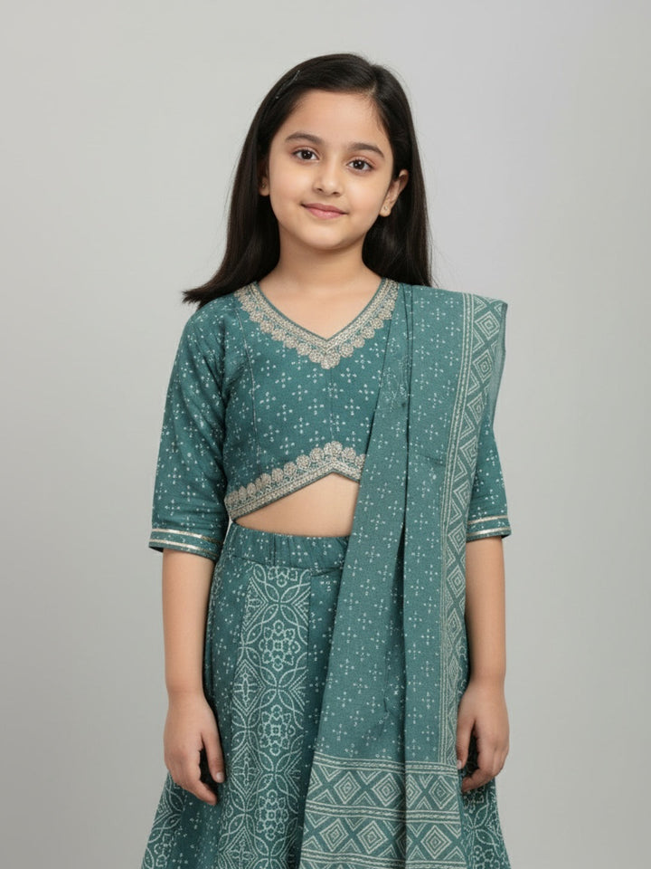 Girls Printed Ethnic Lehenga Choli Set with Dupatta | SHOBITAM