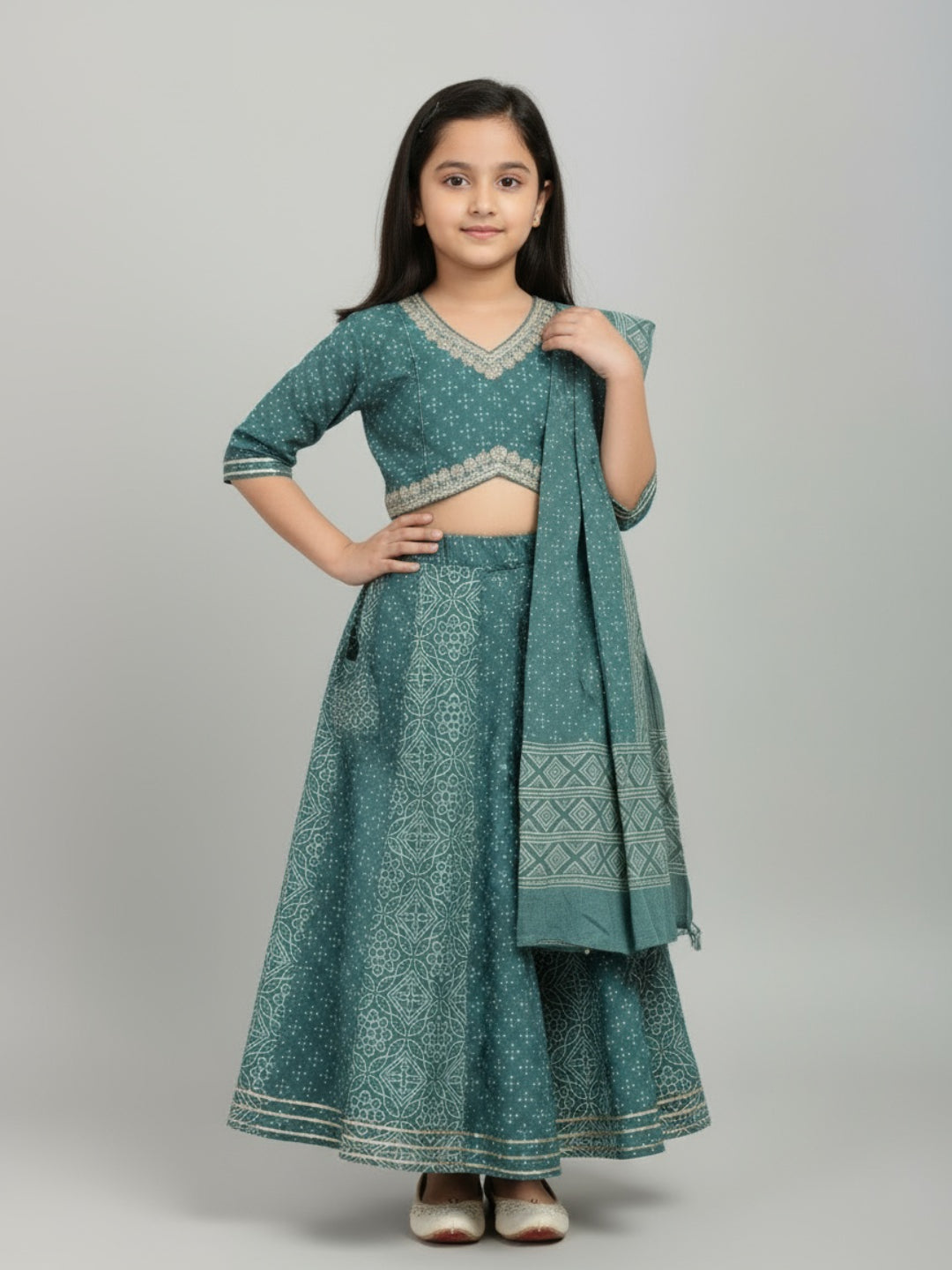 Girls Printed Ethnic Lehenga Choli Set with Dupatta | SHOBITAM