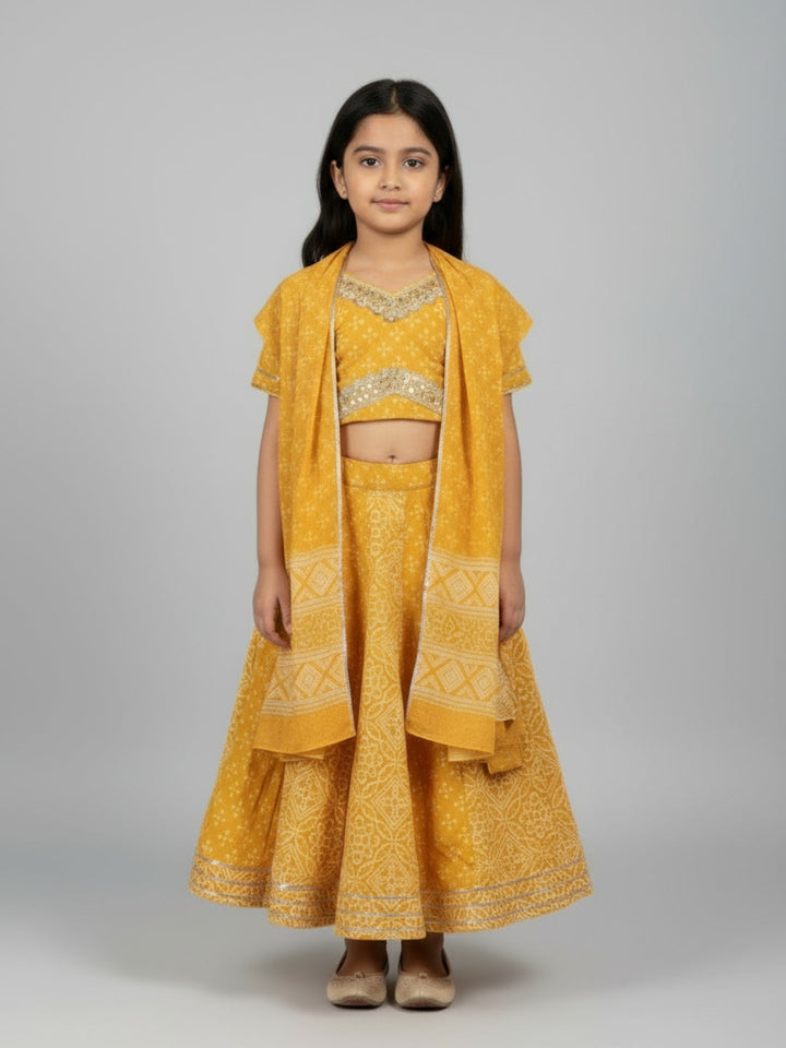 Girls Printed Ethnic Lehenga Choli Set with Dupatta | SHOBITAM